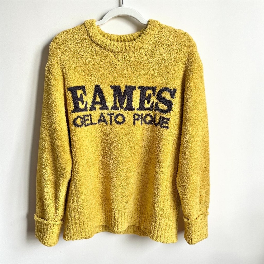 Gelato Pique x Eames Office Sweater Women's One Size Mustard Yellow Plush Knit